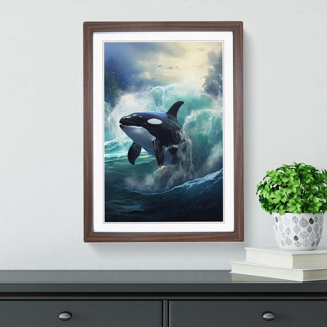 Orca Whale Realism - Single Picture Frame Print on Wood Big Box Art Frame Colour: Walnut Framed, Size: 64cm H x 46cm W x 2cm D on Productcaster.