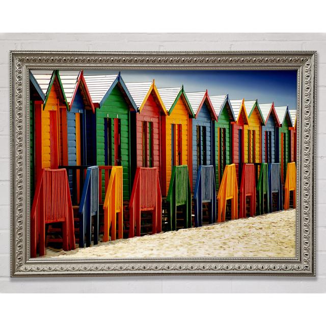 Beach Hut Parade Framed Print - Picture Frame Photograph on Canvas Highland Dunes Format: Silver Framed Paper, Size: 42cm H x 59.7cm W x 3cm D on Productcaster.