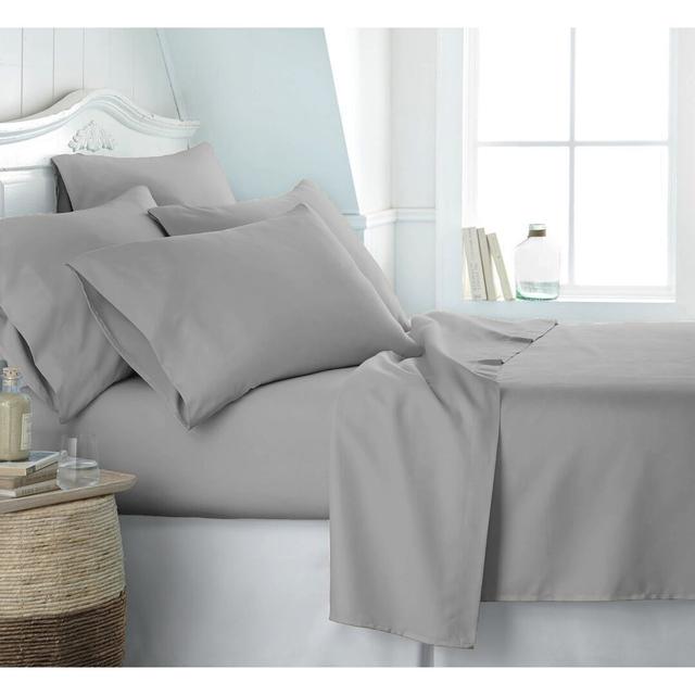 Ellianna 400 Thread Count 100% Cotton Percale Fitted Sheet Fernleaf Size: Kingsize (5'), Colour: Grey on Productcaster.