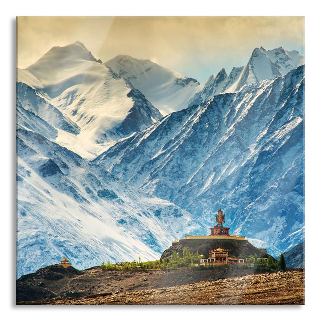 Temple on Mountains in Tibet - Unframed Photograph on Glass Union Rustic Size: 70cm H x 70cm W x 0.4cm D on Productcaster.