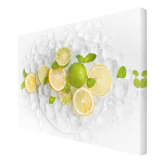 Citrus Fruit on Ice Cubes - Wrapped Canvas Graphic Art Print East Urban Home Size: 40 x 60cm on Productcaster.