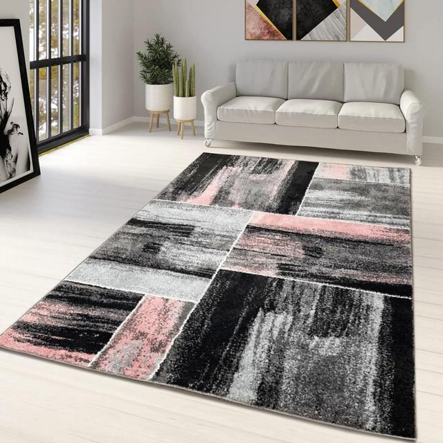 Aatif Abstract Machine Woven / Power Loomed Pink Grey Black Area Rug Borough Wharf Rug Size: Rectangle 160 x 225cm on Productcaster.