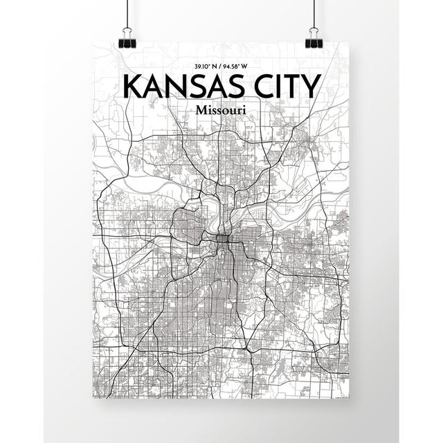 Kansas City Map - Unframed Graphic Art Print on Paper East Urban Home Size: 61cm H x 45.7cm W x 0.13cm D on Productcaster.