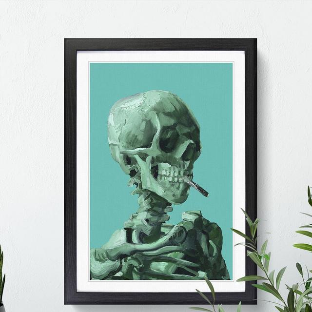 Blue Skull of a Skeleton with Cigarette by Vincent Van Gogh - Picture Frame Painting on MDF East Urban Home Frame Option: Black, Size: 36cm H x 27cm W on Productcaster.