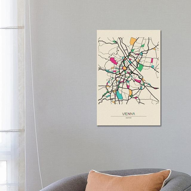 Vienna, Austria Map by Ayse Deniz Akerman - Wrapped Canvas Gallery-Wrapped Canvas Giclée Rosalind Wheeler Size: 66.04cm H x 45.72cm W x 3.81cm D on Productcaster.