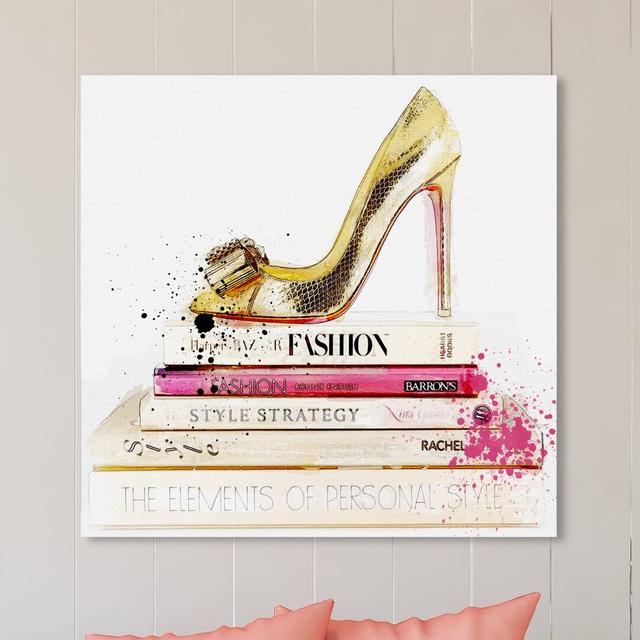 'Gold Shoe And Fashion Books Custom' Graphic Art on Wrapped Canvas East Urban Home Size: 61 cm H x 61 cm W x 3.8 cm D on Productcaster.