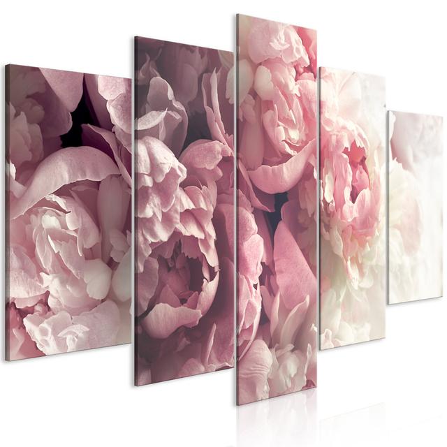 Canvas Print - Vintage Peonies (5 Parts) Wide Canora Grey Size: 50cm H x 100cm W on Productcaster.