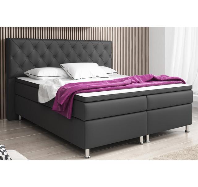 Boxspringbett Fayette mit Topper Marlow Home Co. Farbe: Anthrazit on Productcaster.