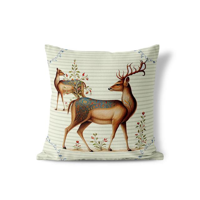 Deer Love Delights Floral Square Cushion With Filling AmritaSen Größe: 41cm H x 41cm B on Productcaster.