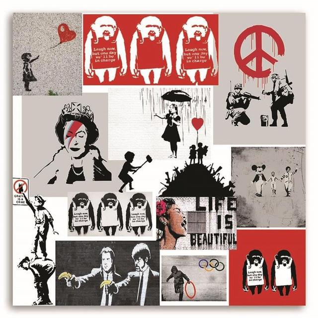 Leinwandbild Banksy mural art collage Feeby Größe: 30 cm H x 30 cm B x 2 cm T on Productcaster.