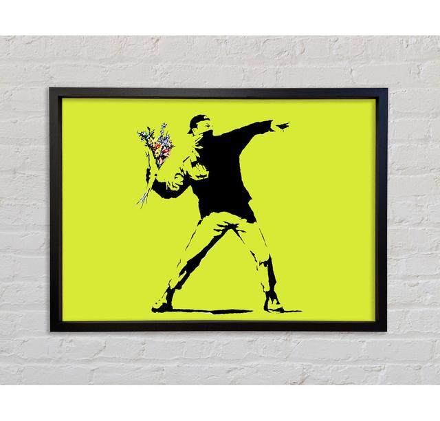 Flower Thrower Lime Green Framed Print Ebern Designs Size: 59.7cm H x 84.1cm W x 3.3cm D, Format: Black Framed Canvas on Productcaster.