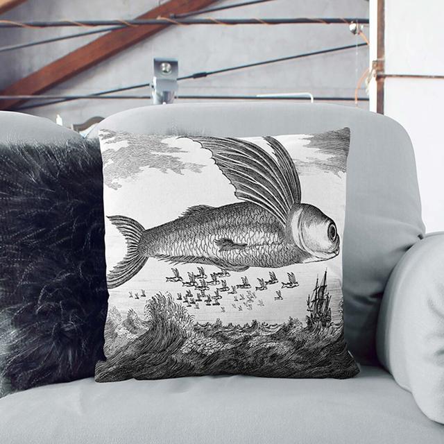 Flying Fish by Thomas Astley Cushion with Filling East Urban Home Size: 40cm H x 40cm W x 15cm D, Backing Colour: Black on Productcaster.