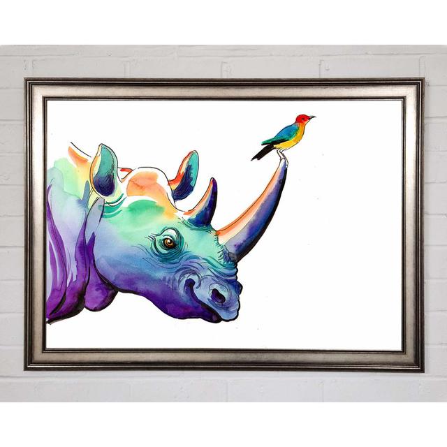 Rainbow Rhino Bird Framed Print Isabelle & Max Size: 42cm H x 59.7cm W x 1.5cm D, Format: Natural Framed Paper on Productcaster.