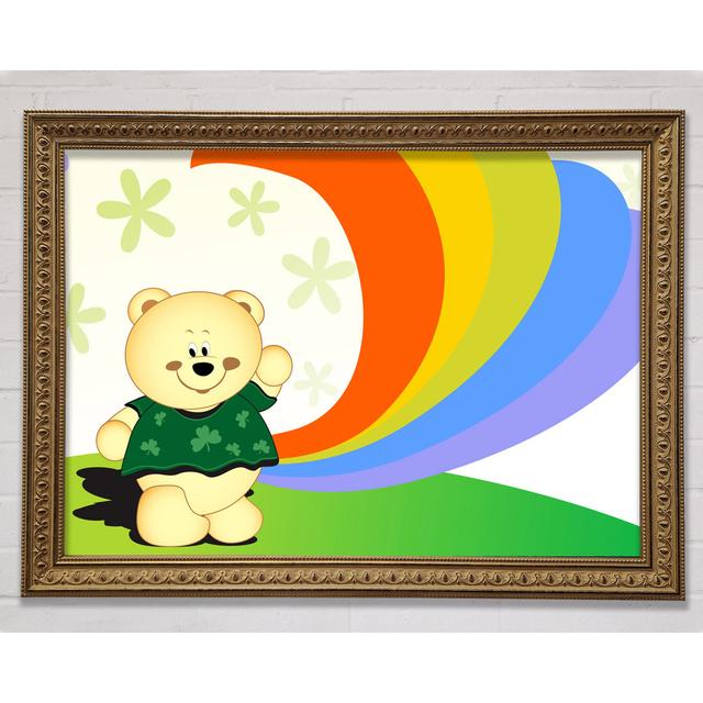 Waving Rainbow Bear Lilac Framed Print - Single Picture Frame Print on Canvas Harriet Bee Size: 42cm H x 60cm W x 1.5cm D, Format: White Framed Paper on Productcaster.