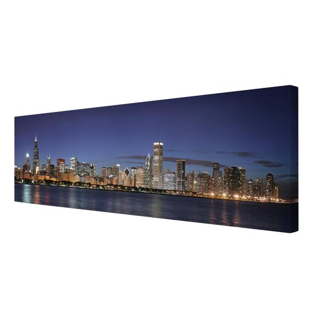 Chicago Skyline by Night - Wrapped Canvas Graphic Art Print East Urban Home Size: 50cm L x 150cm W x 2cm D on Productcaster.