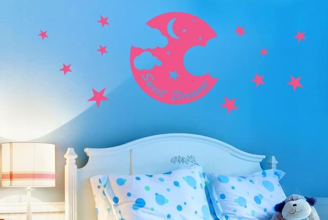 Sweet Dreams Moon Stars and Clouds Wall Sticker East Urban Home Colour: Orange on Productcaster.