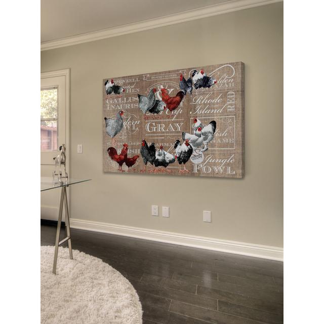 Chicken Burlap - Wrapped Canvas Advertisement Print East Urban Home Size: 61 cm H x 91 cm W on Productcaster.