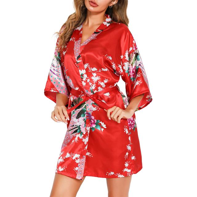 Ceres Satin Above Knee Bathrobe Lark Manor Colour: Red, Size: XXL on Productcaster.