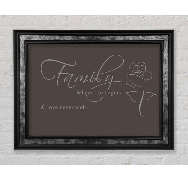 Family Quote Family Where Life Begins 1 - Print August Grove Size: 29.7cm H x 42cm W x 8cm D, Colour: Chocolate on Productcaster.