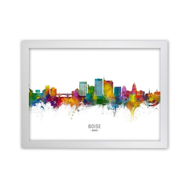 Boise Idaho Skyline by Michael Tompsett - Graphic Art Print Latitude Run Size: 64cm H x 88cm W x 3cm D, Format: White Framed on Productcaster.