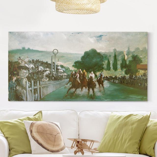 Edouard Manet - Horse Racing in Longchamps Art Print on Canvas Gracie Oaks Format: Recycled Canvas 330g/m³, Size: 60cm H x 120cm W on Productcaster.