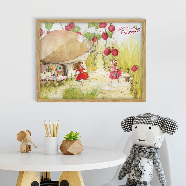 Erdbeerinchen Strawberry Fairy - Under the Raspberry Bush - Picture Frame Graphic Art Bilderwelten Frame Option: Brown Framed, Size: 40cm H x 55cm W x on Productcaster.