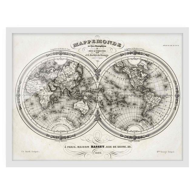 World Map - French Map of the Hemispheres of 1848 - Picture Frame Graphic Art Rosalind Wheeler Size: 40cm H x 55cm W x 2cm D, Frame Option: White Fram on Productcaster.