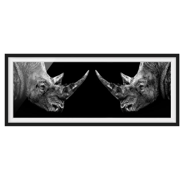 Rhino Duel - Picture Frame Photograph Union Rustic Size: 30cm H x 75cm W x 2cm D, Frame Option: Black Framed on Productcaster.