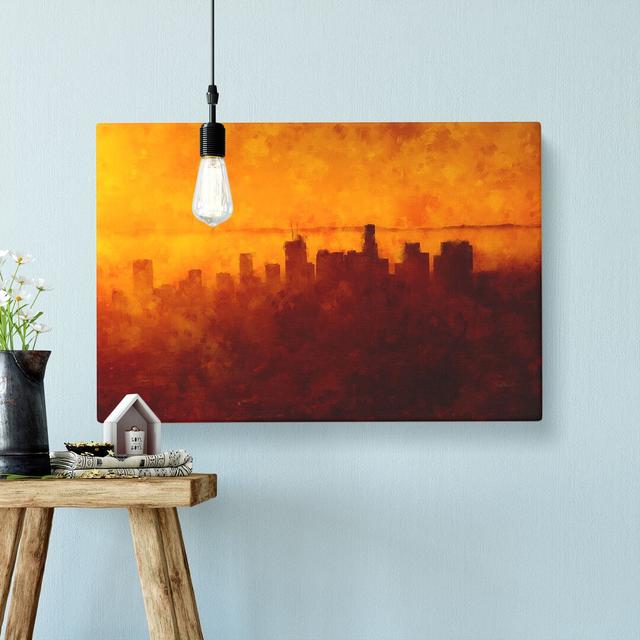 Downtown Los Angeles At Sunset Painting - Print East Urban Home Size: 50cm H x 76cm W x 3cm D on Productcaster.