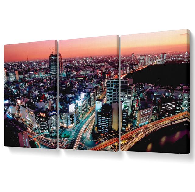 Rush Hour Through the City - 3 Piece Wrapped Canvas Graphic Art Ebern Designs Size: 142.2cm H x 304.8cm W on Productcaster.