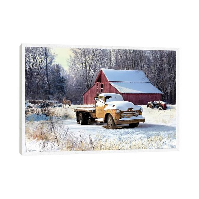 Winter Truck - Print on Canvas August Grove Format: White Floater Framed, Size: 66.04cm H x 101.6cm W x 3.81cm D on Productcaster.