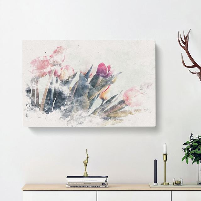 Bunch Of Pink Tulips - Wrapped Canvas Print East Urban Home Size: 60cm H x 91cm W x 3cm D on Productcaster.