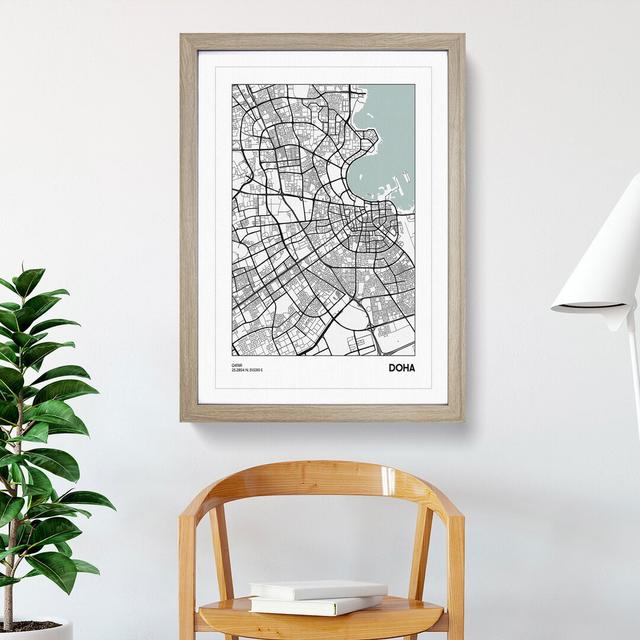 Map Doha Qatar - Picture Frame Graphic Art East Urban Home Size: 48cm H x 36cm W x 2cm D, Frame Option: Oak Framed on Productcaster.