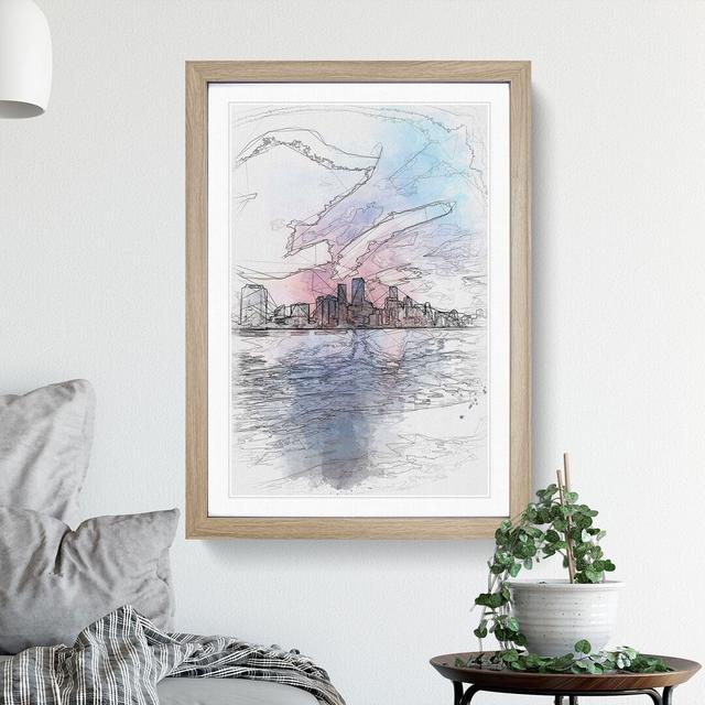 Miami Florida Skyline Sketch - Picture Frame Painting Print East Urban Home Size: 45cm H x 33cm W x 2cm D, Format: Oak Framed on Productcaster.