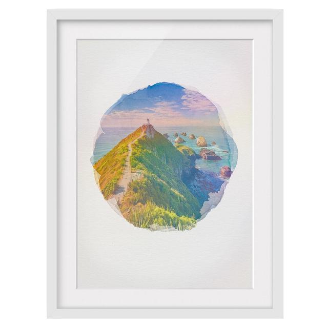 Nugget Point Lighthouse and Sea New Zealand - Picture Frame Graphic Art Longshore Tides Size: 100cm H x 70cm W x 2cm D, Frame Option: White Framed on Productcaster.