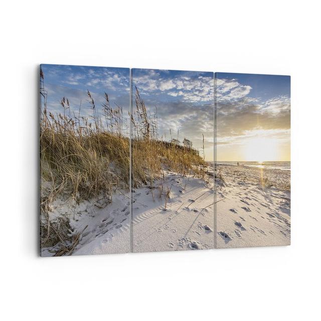 Sand Grass Sea - 3 Piece Wrapped Canvas Photograph Highland Dunes Size: 70cm H x 105cm W x 1.8cm D on Productcaster.