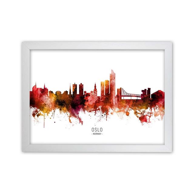 Oslo Norway Skyline Red City Name by Michael Tompsett - Graphic Art Ebern Designs Size: 64cm H x 88cm W x 3cm D, Format: White Framed on Productcaster.