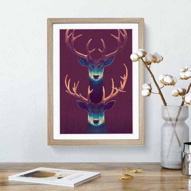 Head of Two Stags - Picture Frame Graphic Art Alpen Home Frame Colour: Oak, Size: 34cm H x 25cm W x 2cm D on Productcaster.