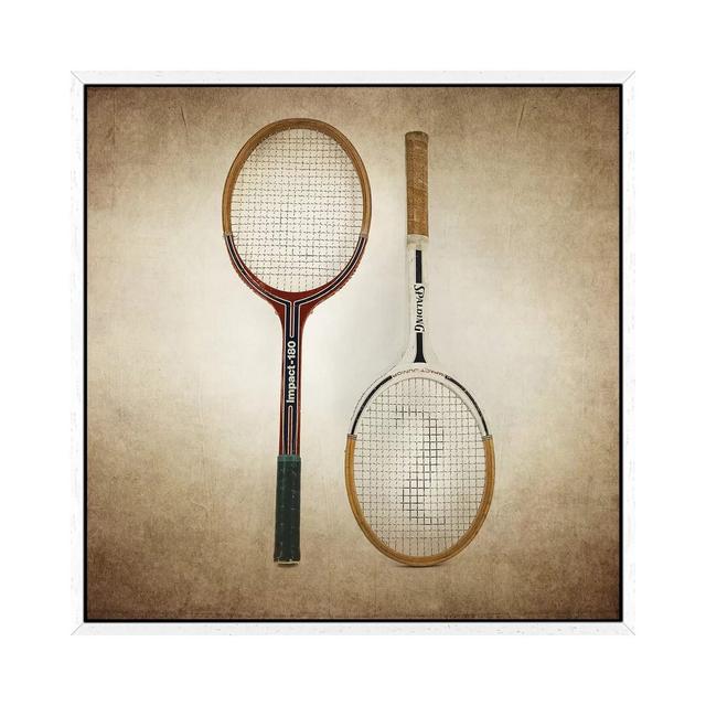 Tennis Rackets Vintage - Photograph Print on Canvas Ebern Designs Size: 66.04cm H x 66.04cm W x 3.81cm D, Format: White Framed on Productcaster.