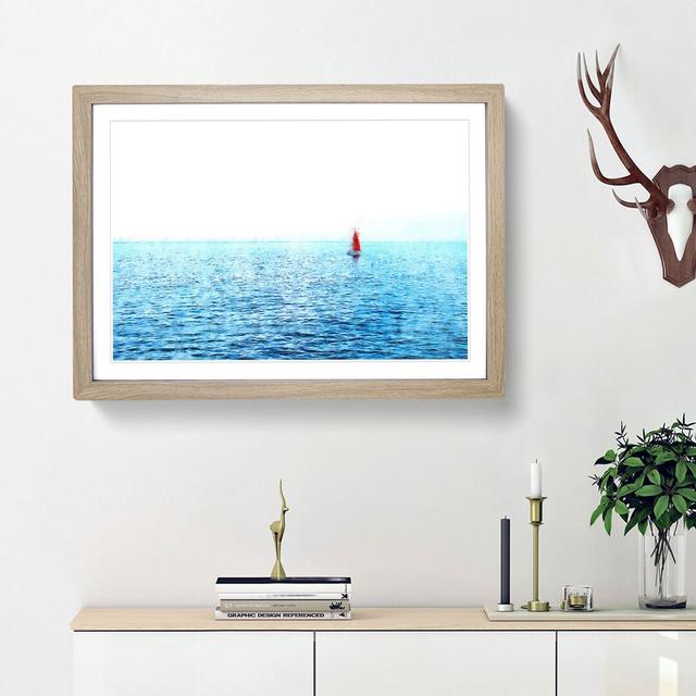 Solo Red Sailboat and Seascape - Picture Frame Painting Print East Urban Home Size: 62cm H x 87cm W x 2cm D, Frame Option: Oak Framed on Productcaster.