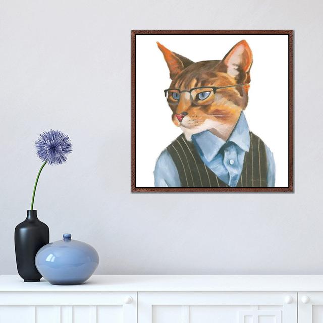 Cattitude IV by Myles Sullivan - Floater Frame Graphic Art on Canvas Happy Larry Format: Classic Brown Wood Framed Canvas, Size: 45.72cm H x 45.72cm W on Productcaster.