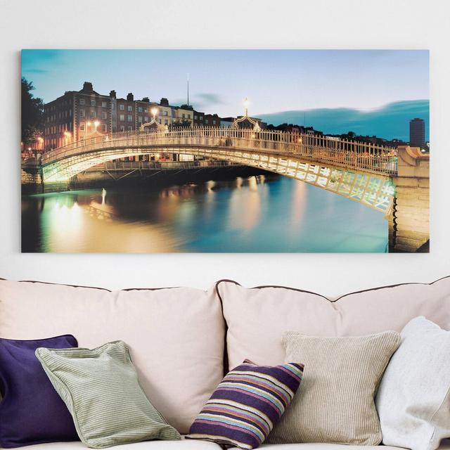 Ha'Penny Bridge - Wrapped Canvas Graphic Art Ebern Designs Size: 60cm H x 120cm W on Productcaster.