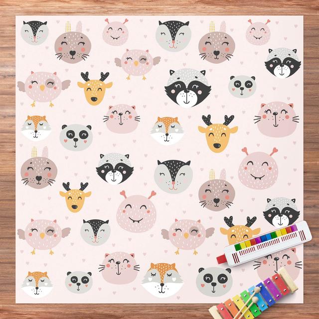 Frauko Scandinavian Friendly Animal Faces Yellow/Pink/Black Indoor/Outdoor Rug East Urban Home Rug Size: Square 140cm on Productcaster.