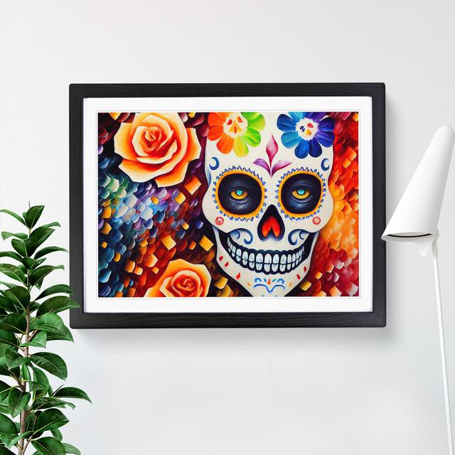 Incredible Floral Sugar Skull Maturi Size: 46cm H x 64cm W x 2cm D, Frame Colour: Black on Productcaster.