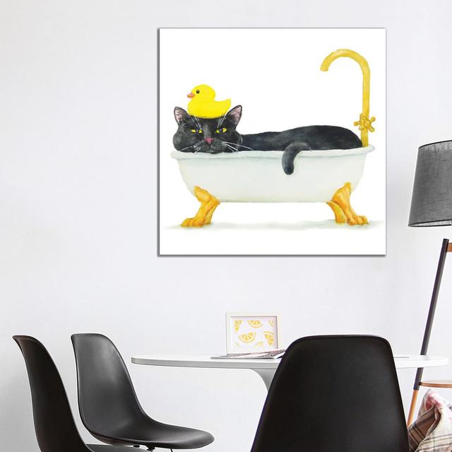 Bathing Black Cat by Alexey Dmitrievich Shmyrov - Wrapped Canvas Gallery-Wrapped Canvas Giclée Rosalind Wheeler Size: 94cm H x 94cm W x 3.8cm D on Productcaster.