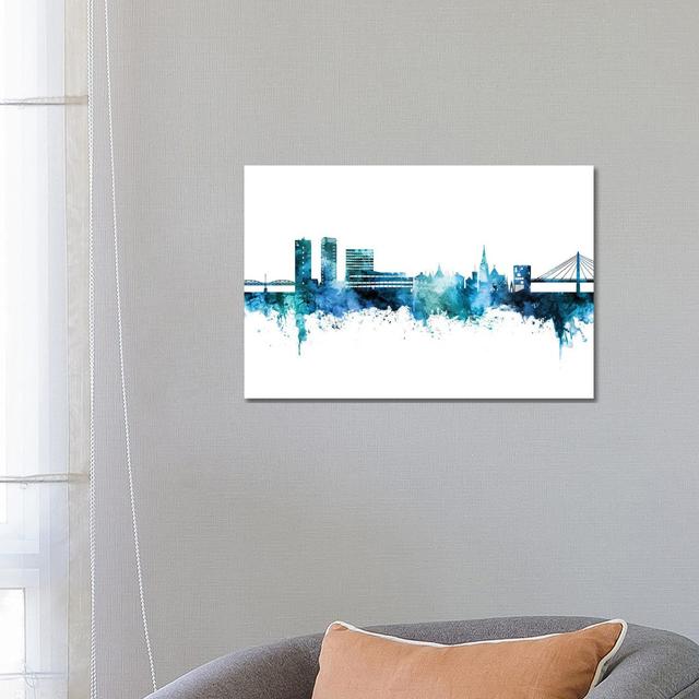 Umea Sweden Skyline Blue Teal by Michael Tompsett - Wrapped Canvas Gallery-Wrapped Canvas Giclée Latitude Run Size: 45.72cm H x 66.04cm W x 1.9cm D on Productcaster.