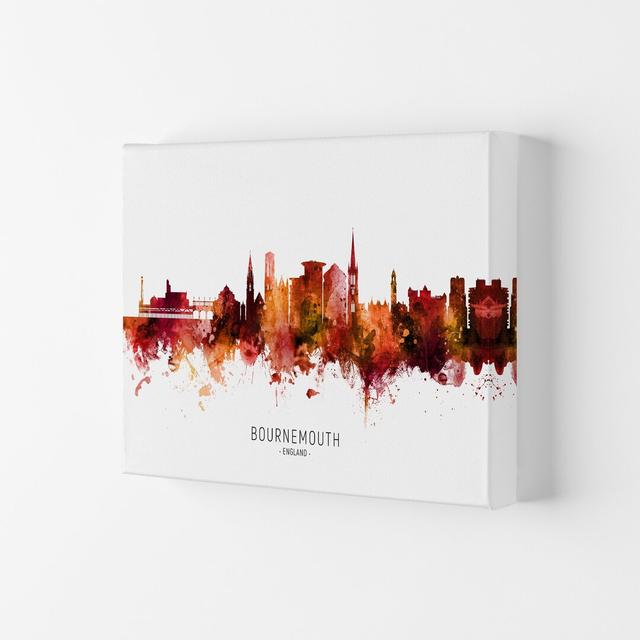 Bournemouth England Skyline Red City Name by Michael Tompsett - Graphic Art Ebern Designs Size: 59.4cm H x 84cm W x 4cm D, Format: Wrapped Canvas on Productcaster.