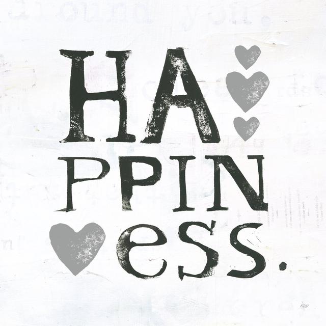 Happiness Grey Hearts by Kellie Day - Wrapped Canvas Typography Maturi Size: 51cm H x 51cm W on Productcaster.