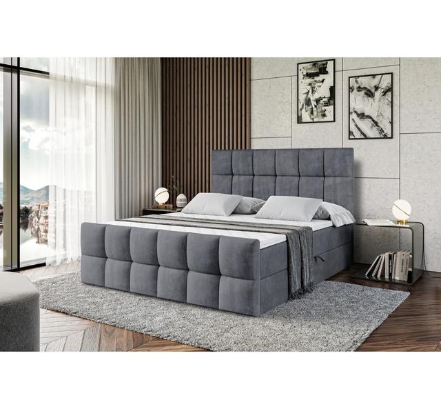 Boxspringbett mit H4 Multipocket-Matratze, Bettkasten und Topper ModernMoments Farbe: Dunkelgrau, Größe: 160 x 200 cm on Productcaster.