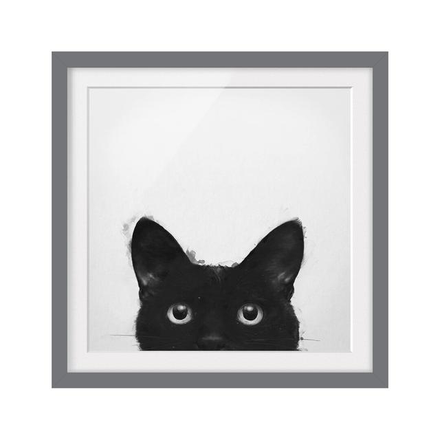 Illustration Black Cat on White - Picture Frame Graphic Art Rosalind Wheeler Frame Option: Grey, Size: 50cm H x 50cm W x 2cm D on Productcaster.